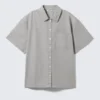 Oversized Cotton Canvas Short-Sleeved Shirt – Light Grey Oversized Cotton Canvas Short-Sleeved Shirt – Light Grey