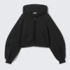 Oversized Cropped Frayed Zip Hoodie – Black Oversized Cropped Frayed Zip Hoodie – Black