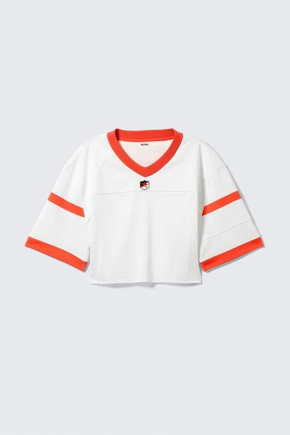 Oversized Cropped Mesh T-Shirt – White/Red Oversized Cropped Mesh T-Shirt – White/Red