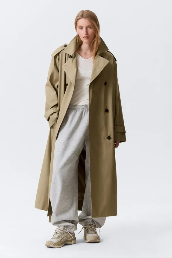 Oversized Double-Breasted Canvas Trench Coat – Beige Oversized Double-Breasted Canvas Trench Coat – Beige