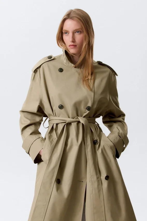 Oversized Double-Breasted Canvas Trench Coat – Beige Oversized Double-Breasted Canvas Trench Coat – Beige