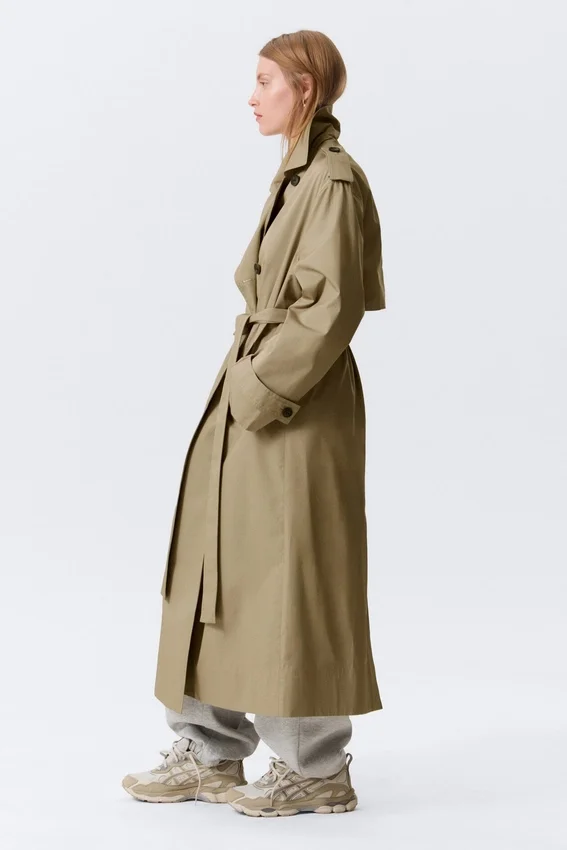 Oversized Double-Breasted Canvas Trench Coat – Beige Oversized Double-Breasted Canvas Trench Coat – Beige