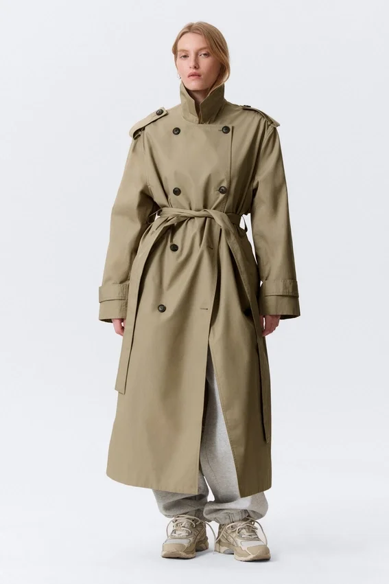 Oversized Double-Breasted Canvas Trench Coat – Beige Oversized Double-Breasted Canvas Trench Coat – Beige