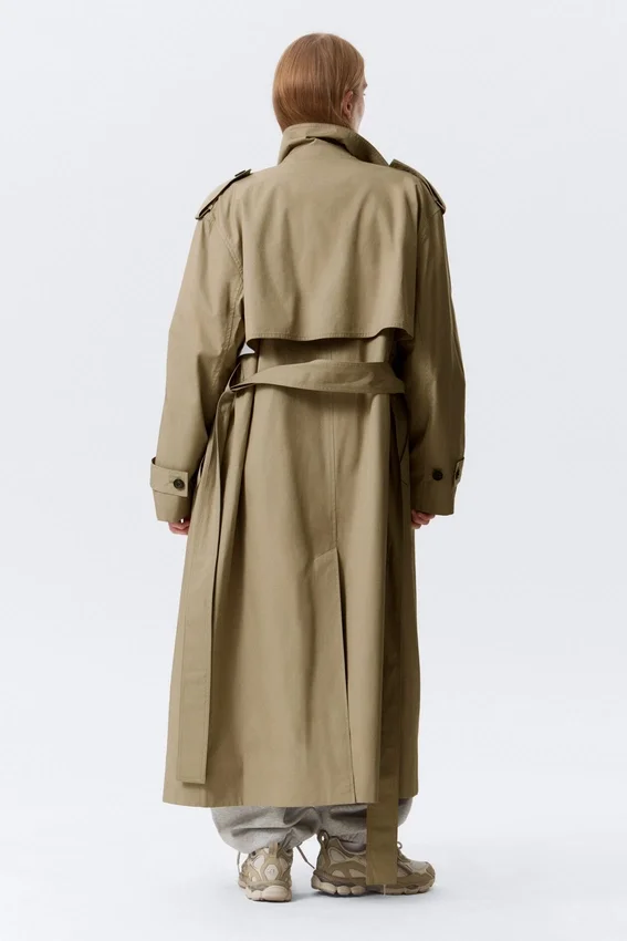 Oversized Double-Breasted Canvas Trench Coat – Beige Oversized Double-Breasted Canvas Trench Coat – Beige