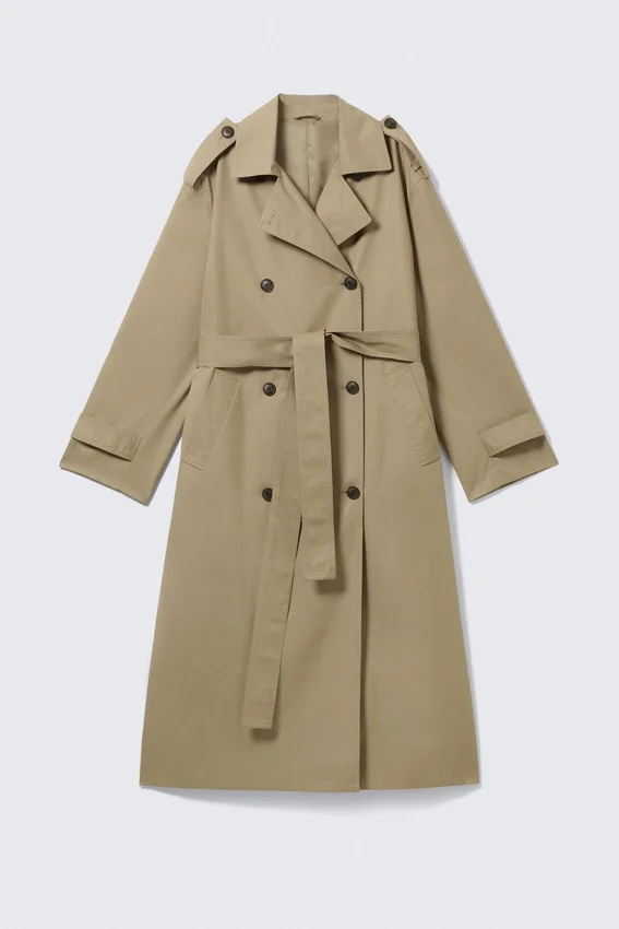 Oversized Double-Breasted Canvas Trench Coat – Beige Oversized Double-Breasted Canvas Trench Coat – Beige