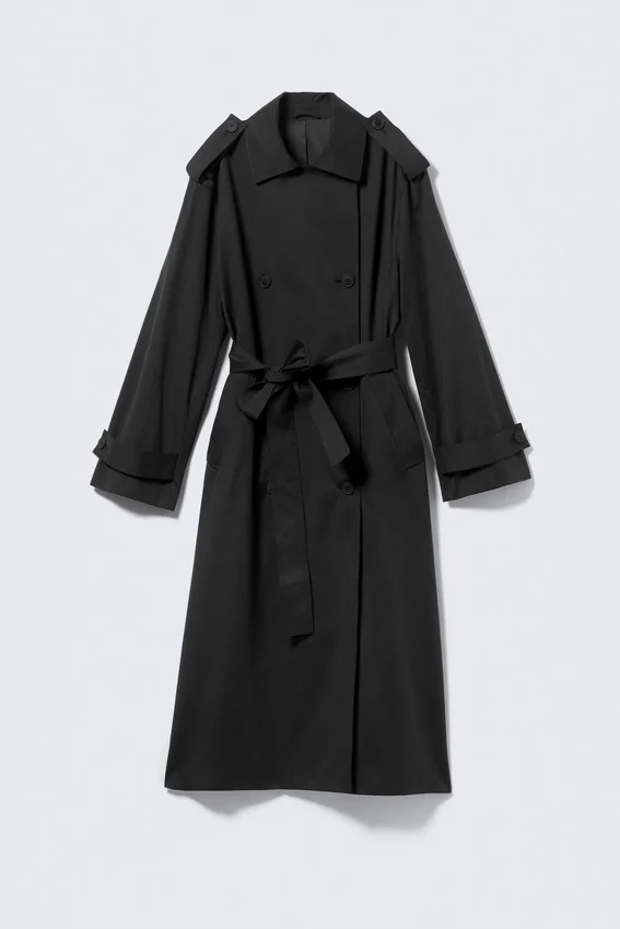Oversized Double-Breasted Canvas Trench Coat – Black Oversized Double-Breasted Canvas Trench Coat – Black