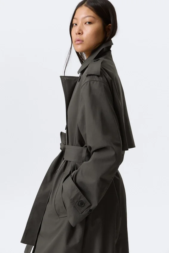 Oversized Double-Breasted Canvas Trench Coat – Dark Grey Oversized Double-Breasted Canvas Trench Coat – Dark Grey