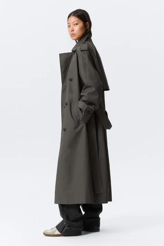 Oversized Double-Breasted Canvas Trench Coat – Dark Grey Oversized Double-Breasted Canvas Trench Coat – Dark Grey