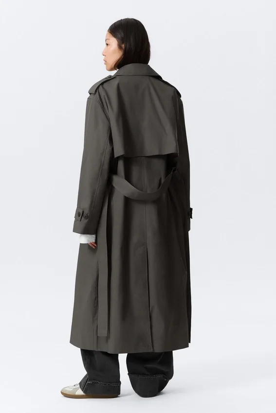 Oversized Double-Breasted Canvas Trench Coat – Dark Grey Oversized Double-Breasted Canvas Trench Coat – Dark Grey