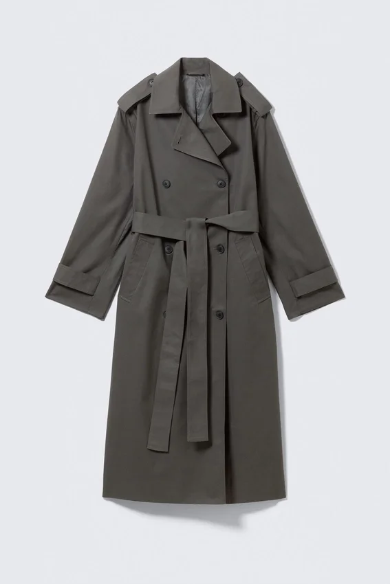 Oversized Double-Breasted Canvas Trench Coat – Dark Grey Oversized Double-Breasted Canvas Trench Coat – Dark Grey