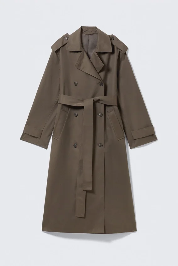 Oversized Double-Breasted Canvas Trench Coat – Dark Mole Oversized Double-Breasted Canvas Trench Coat – Dark Mole