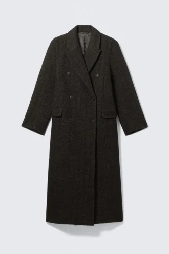Oversized Double-Breasted Wool-Blend Coat – Dark Brown
