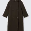 Oversized Double-Breasted Wool Blend Coat – Dark Brown Melange Oversized Double-Breasted Wool Blend Coat – Dark Brown Melange