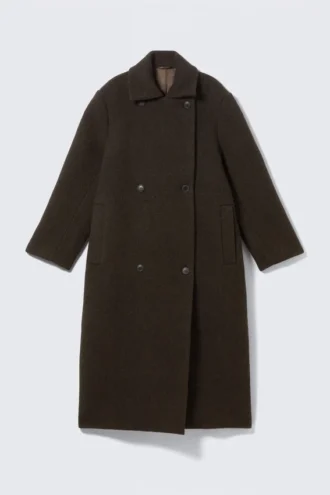 Oversized Double-Breasted Wool Blend Coat – Dark Brown Melange Oversized Double-Breasted Wool Blend Coat – Dark Brown Melange