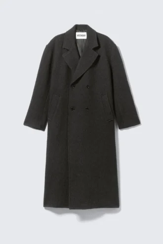 Oversized Double-Breasted Wool-Blend Coat – Dark Grey Herringbone Oversized Double-Breasted Wool-Blend Coat – Dark Grey Herringbone