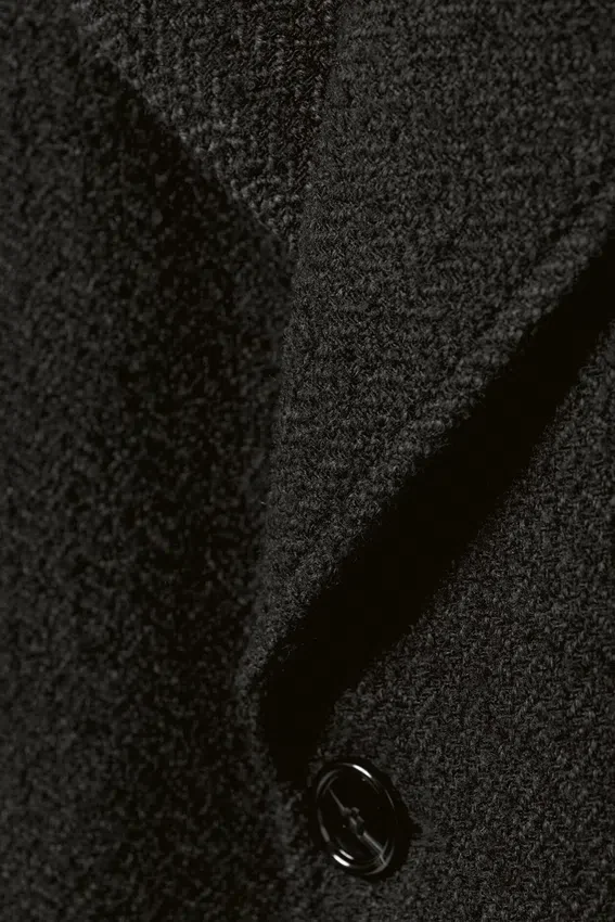 Oversized Double-Breasted Wool-Blend Coat – Dark Grey Herringbone Oversized Double-Breasted Wool-Blend Coat – Dark Grey Herringbone