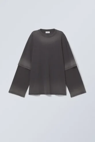 Oversized Double Dyed Longsleeve Top – Black Fade