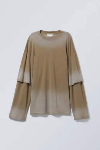 Oversized Double Dyed Longsleeve Top – Dark Beige Fade