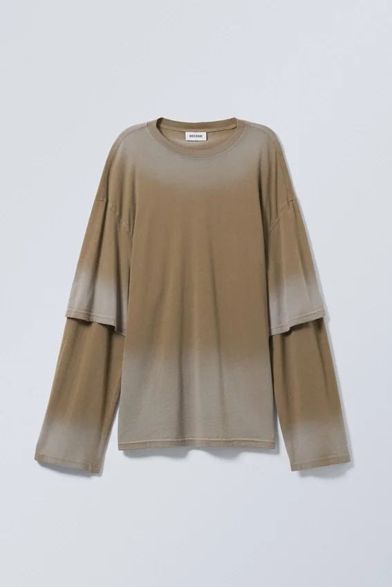 Oversized Double Dyed Longsleeve Top – Dark Beige Fade Oversized Double Dyed Longsleeve Top – Dark Beige Fade