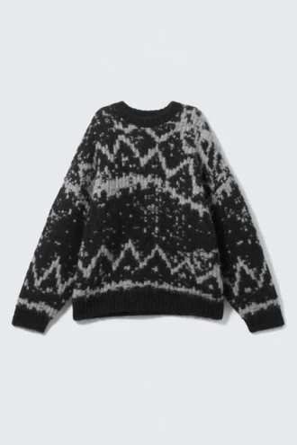 Oversized Fair Isle Knit Sweater – Dusty Black & Grey Haze