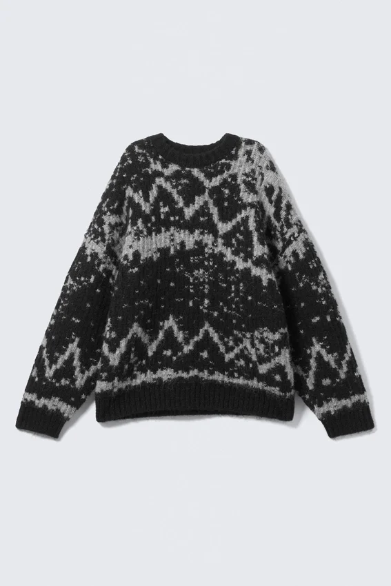 Oversized Fair Isle Knit Sweater – Dusty Black & Grey Haze Oversized Fair Isle Knit Sweater – Dusty Black & Grey Haze