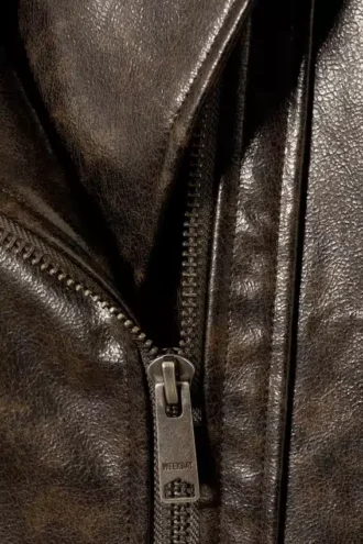 Oversized Faux Leather Biker Jacket – Dark Brown