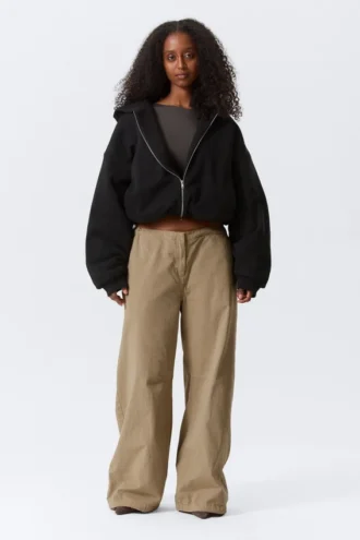 Oversized Fleece Zip Hoodie – Black