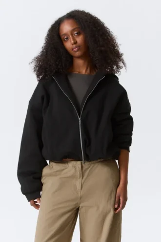 Oversized Fleece Zip Hoodie – Black