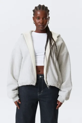 Oversized Fleece Zip Hoodie – Grey Melange