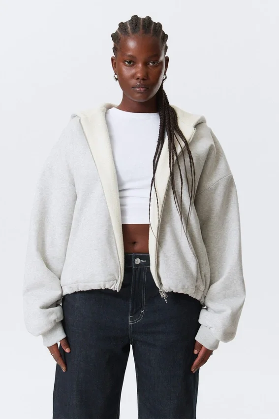 Oversized Fleece Zip Hoodie – Grey Melange Oversized Fleece Zip Hoodie – Grey Melange