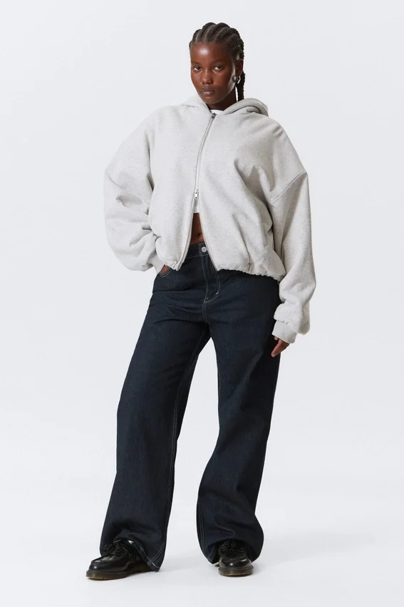 Oversized Fleece Zip Hoodie – Grey Melange Oversized Fleece Zip Hoodie – Grey Melange