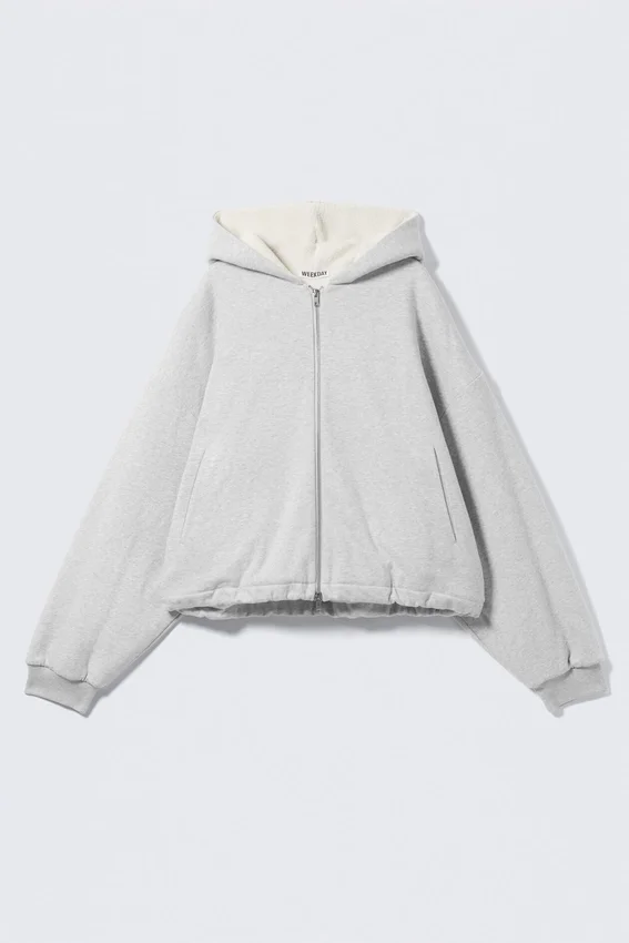 Oversized Fleece Zip Hoodie – Grey Melange Oversized Fleece Zip Hoodie – Grey Melange