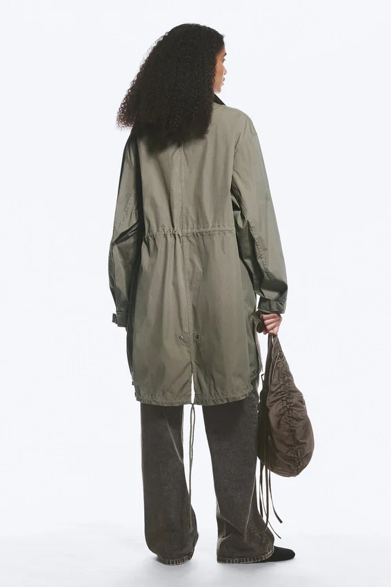 Oversized Funnel-Neck Canvas Parka – Khaki Green Oversized Funnel-Neck Canvas Parka – Khaki Green