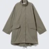 Oversized Funnel-Neck Canvas Parka – Khaki Green Oversized Funnel-Neck Canvas Parka – Khaki Green
