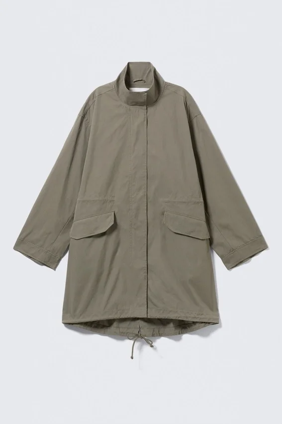 Oversized Funnel-Neck Canvas Parka – Khaki Green Oversized Funnel-Neck Canvas Parka – Khaki Green