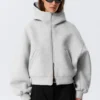 Oversized Funnel Neck Scuba Zip Hoodie – Grey Melange Oversized Funnel Neck Scuba Zip Hoodie – Grey Melange