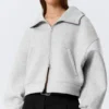 Oversized Funnel Neck Scuba Zip Hoodie – Grey Melange Oversized Funnel Neck Scuba Zip Hoodie – Grey Melange