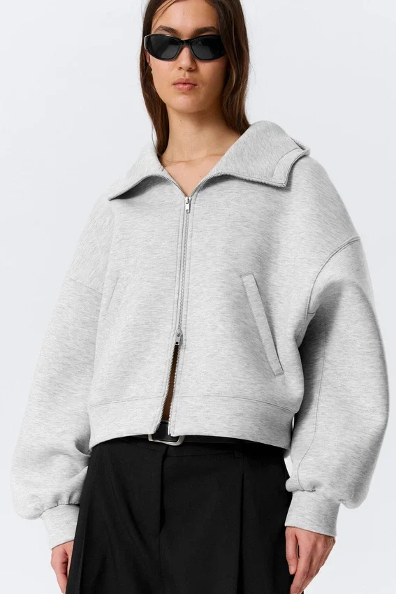 Oversized Funnel Neck Scuba Zip Hoodie – Grey Melange Oversized Funnel Neck Scuba Zip Hoodie – Grey Melange
