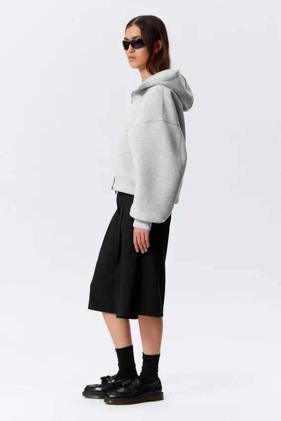 Oversized Funnel Neck Scuba Zip Hoodie – Grey Melange Oversized Funnel Neck Scuba Zip Hoodie – Grey Melange