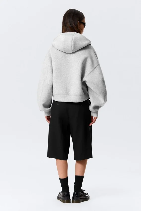 Oversized Funnel Neck Scuba Zip Hoodie – Grey Melange Oversized Funnel Neck Scuba Zip Hoodie – Grey Melange