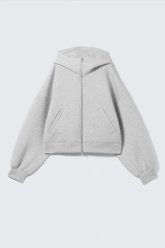 Oversized Funnel Neck Scuba Zip Hoodie – Grey Melange Oversized Funnel Neck Scuba Zip Hoodie – Grey Melange
