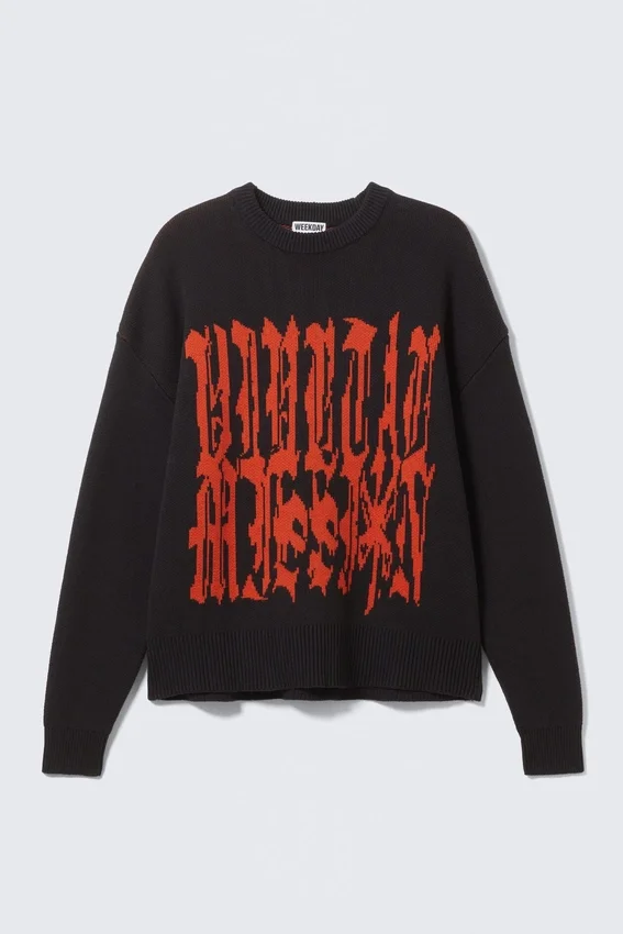 Oversized Graphic Cotton Knit Sweater – Black Oversized Graphic Cotton Knit Sweater – Black