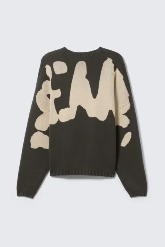 Oversized Graphic Knitted Cotton Sweater – Dark Mole – Back Print