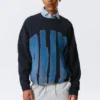 Oversized Graphic Knitted Cotton Sweater – Navy Blue – Alive Oversized Graphic Knitted Cotton Sweater – Navy Blue – Alive
