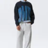 Oversized Graphic Knitted Cotton Sweater – Navy Blue – Alive Oversized Graphic Knitted Cotton Sweater – Navy Blue – Alive