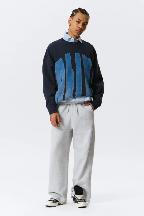 Oversized Graphic Knitted Cotton Sweater – Navy Blue – Alive Oversized Graphic Knitted Cotton Sweater – Navy Blue – Alive