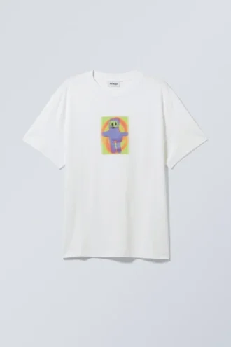 Oversized Graphic Printed T-Shirt – Hypno Purple Monster White