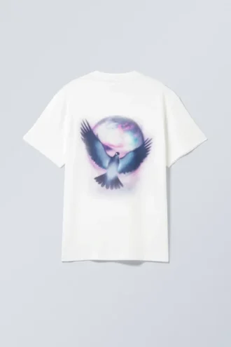 Oversized Graphic Printed T-Shirt – White – Blue Dove