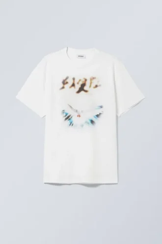 Oversized Graphic Printed T-Shirt – White – Blurry Dove