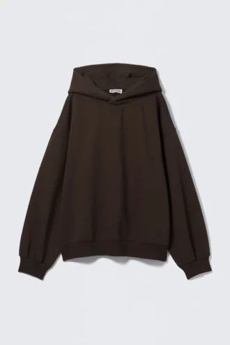 Oversized Heavy Cotton Fleece Hoodie – Dark Brown